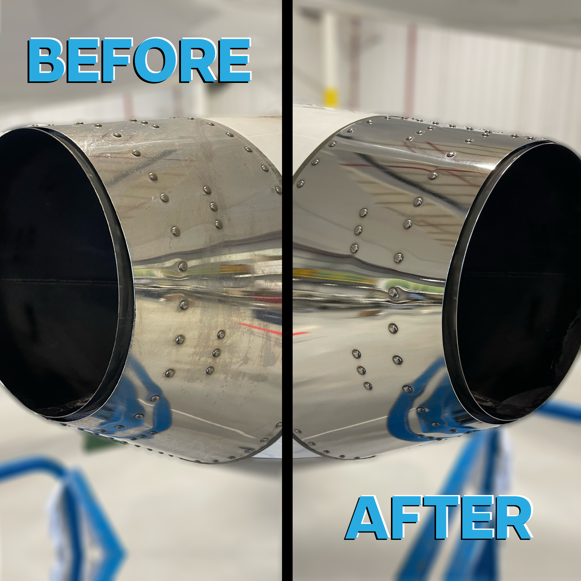 Professional Brightwork aluminum polish Detail Cleaning by Open Hangar on a Falcon